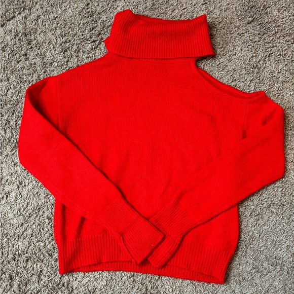 GUESS Cold Shoulder Striking Red Knit Sweater - Picture 3 of 4